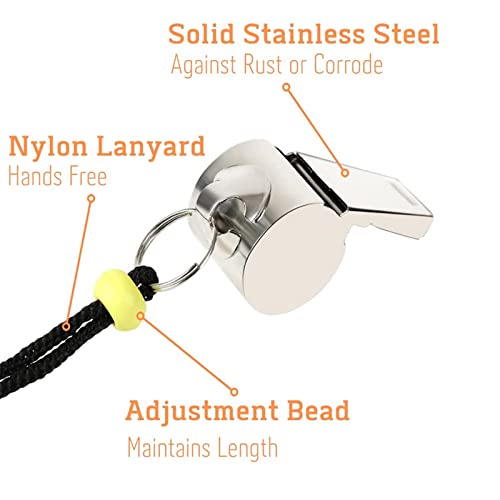 Stainless Steel Sports Whistles with Lanyards - 2 Pack