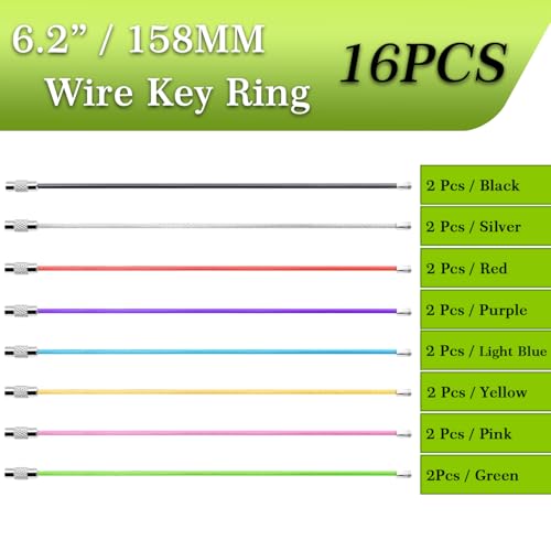 16-Piece Stainless Steel Wire Key Rings - 6-Inch Coated Cable Loops