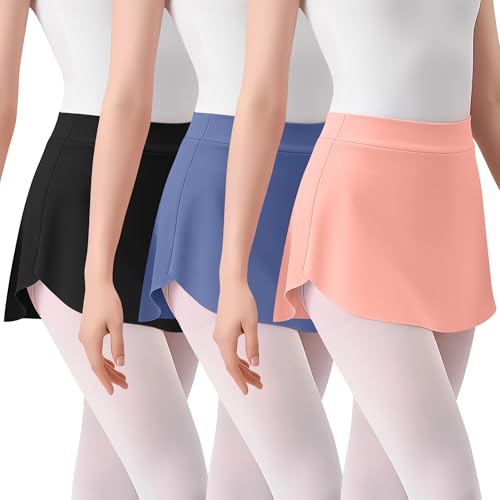Girls Ballet Skirts 3 Pack Elastic Waist Mini Dance Skirts for Girls