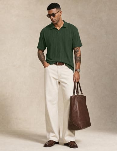 Men's Short Sleeve Polo Shirt - Textured Knit Casual Golf Shirt