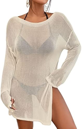 Bsubseach Apricot Crochet Cover Up for Women - Mesh Beach Top, One Size