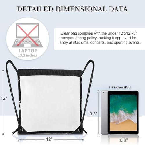 Clear Drawstring Backpack - 2 Pack, 12x12 Small Bags - Black