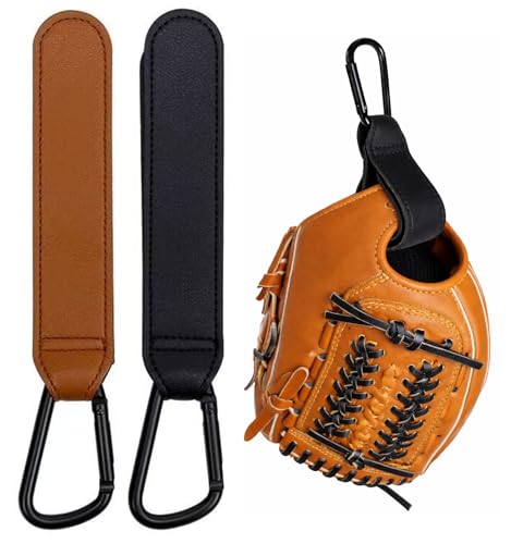 2-Pack Adjustable Baseball Glove Clip Holder - Durable PU Leather Strap