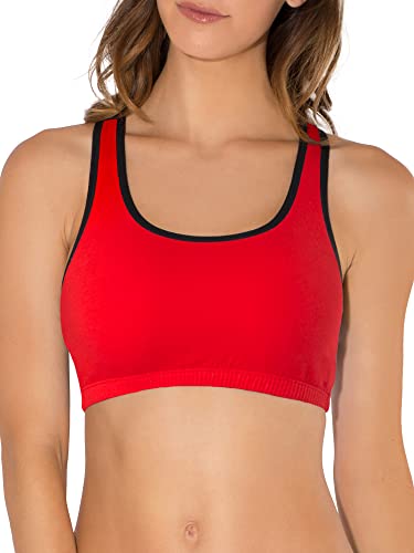 Fruit of the Loom Women's Wireless Cotton Sports Bra 3-Pack - Red Hot/Black/Charcoal, Size 50