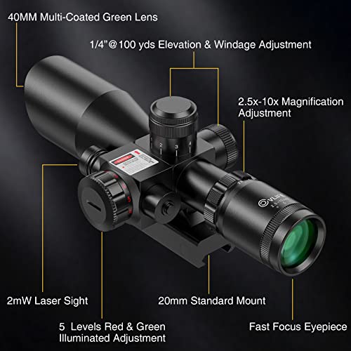 2.5-10x40 Red & Green Illuminated Scope with 20mm Mount - Red