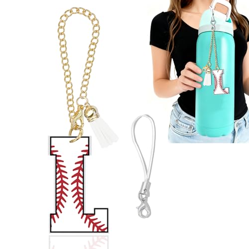 Personalized Initial Water Bottle Charm - Baseball Design - Large