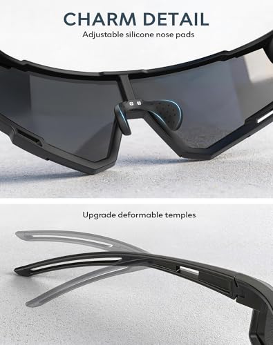 Polarized Sports Sunglasses for Men and Women - Black/Dark Blue/Red