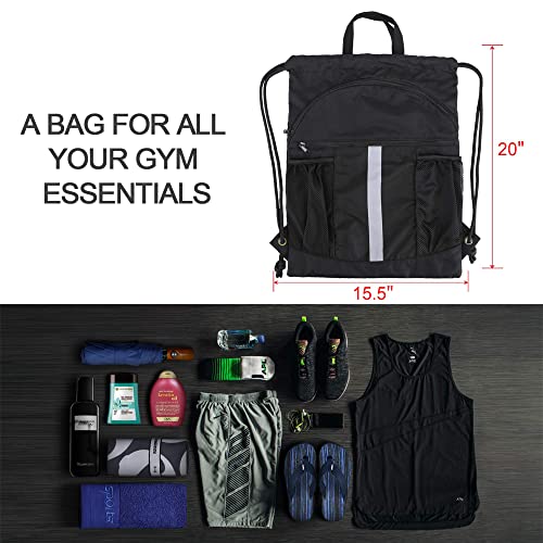 X-Large Black Drawstring Backpack with Shoe Compartment