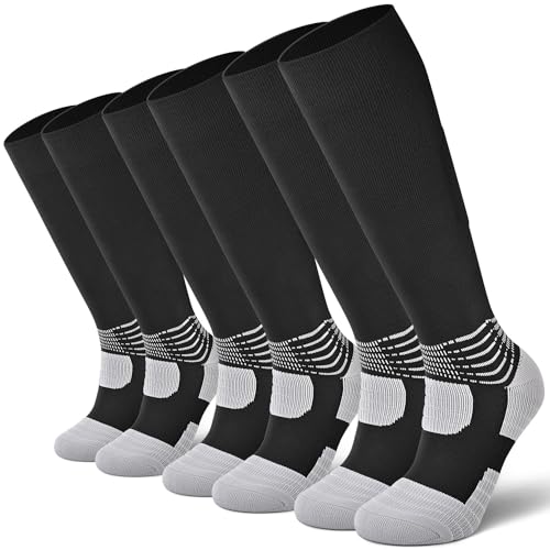 Compression Soccer Socks - Ankle Support, Anti-Slip, 3 Pack - Large Black