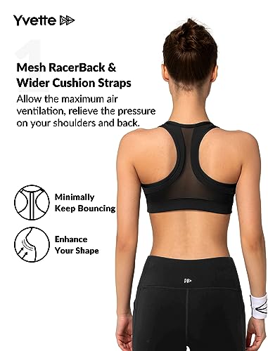 Yvette Zip Front High Impact Sports Bra for Large Bust - Medium Plus, Black