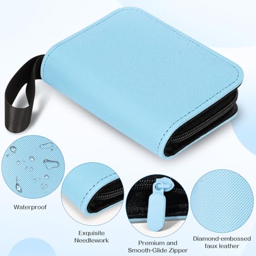 ENJOHN Blue Pocket Card Binder - Holds 40 Trading & Sports Cards, Mini Album with Zipper