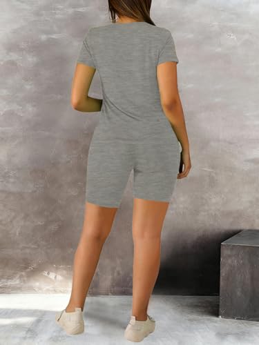 STOLKISS Women 2-Piece Striped Short Set Grey Medium Y403 Summer Casual Outfit