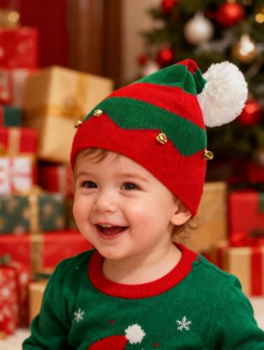 Christmas Elf Knitted Hat for Kids - Red & Green Beanie (1-6 Years)