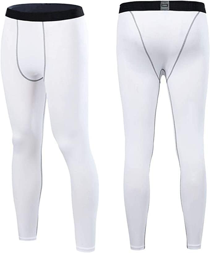 Men's Compression Pants - Athletic Leggings for Running & Gym - Large White