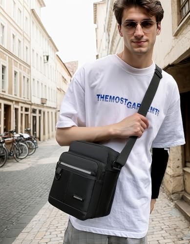 BIMMI Small Waterproof Crossbody Messenger Bag for Men - Black