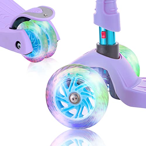 Kids 3-Wheel Scooter with Light-Up Wheels - Purple, Adjustable Height