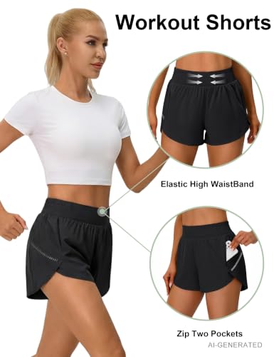 High Waisted Dolphin Running Shorts - Women's Gym Shorts, Large / Black