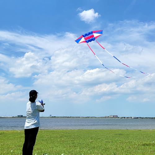 Mint's Colorful Life Red, White & Blue Large Kite for Adults & Teens, 98-inch Easy Fly with Long Tails