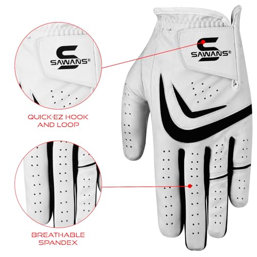Golf Gloves for Right-Handed Golfers - Left Hand, White, Medium-Large