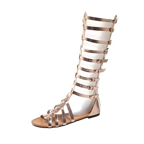 Gladiator Sandals for Women - Summer Casual Lace Up Thong - Gold