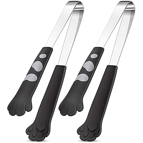 Cat Paw Tongs 7 Inch Stainless Steel Kitchen Utensils - Black, 2 Pieces