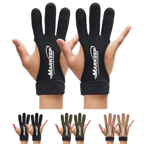 Archery Gloves - 2 Pack Three Finger Leather Shooting Gloves for Men, Women, Youth - Adjustable & Breathable