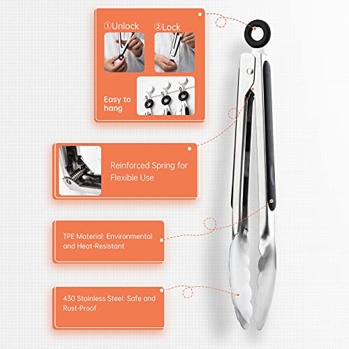 Stainless Steel Cooking Tongs Set - 9 & 12 Inch Lengths