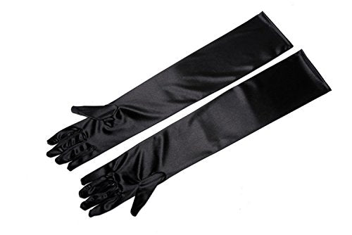 Long Satin Opera Gloves - Elegant Black Evening & Formal Costume Gloves