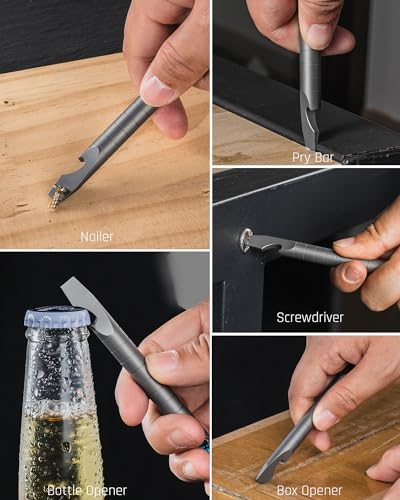 TISUR Gray Small Titanium Bottle Opener Keychain EDC Pry Bar Multitool