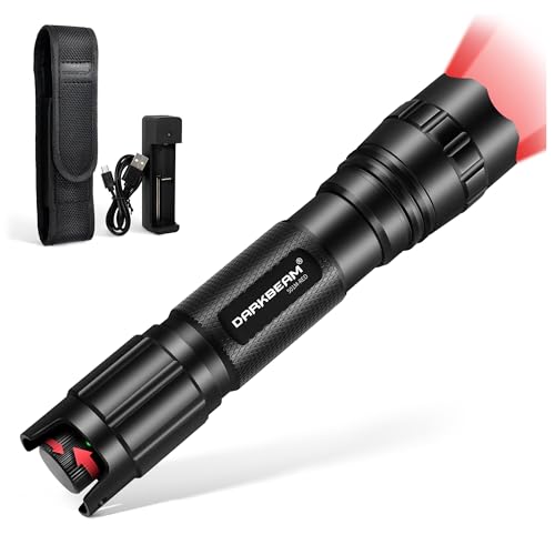 DARKBEAM Red Light LED Flashlight Tactical USB Rechargeable Stepless Dimming, Flood/Spot Portable Handheld Redlight for Night Hunting, Camping, Observation, Fishing, Astronomy, Rescue, Stargazin
