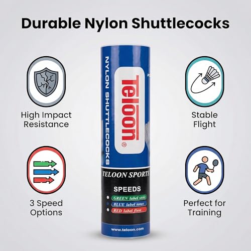 Durable Nylon Badminton Shuttlecocks - Blue Medium, 6 Pack