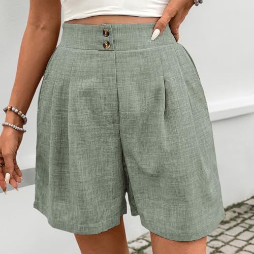 High-Waisted Linen Shorts for Women - Mint Green - Casual Summer Style