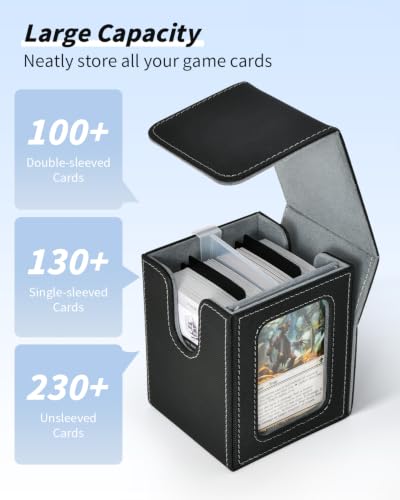 Card Deck Box for MTG Commander - Holds 100+ Double-Sleeved Cards - Black Grey