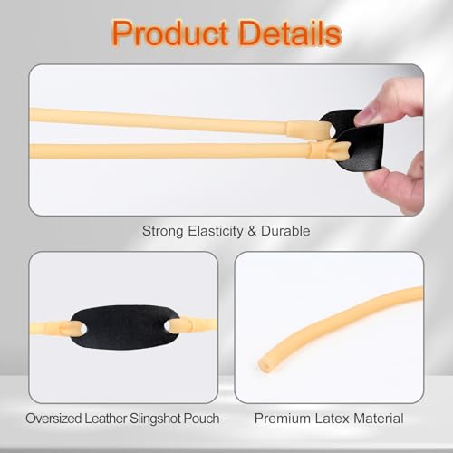 3 Pcs Tubular Slingshot Replacement Bands with Leather Pouch - Durable Latex