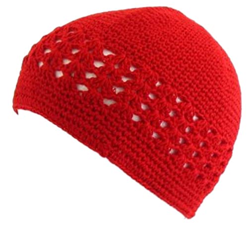 Knit Kufi Hat - Crochet Beanie - One Size Red