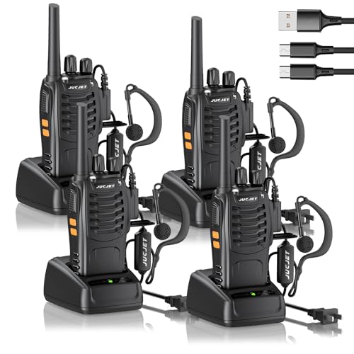 JUCJET H888S-4 Pack Two-Way Radios with Earpieces, 16 Channels, Rechargable Walkie Talkies for Small Groups