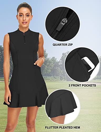 Tanst Sky Women's Golf Dress with Shorts - Medium Black - Quick Dry Sleeveless Tennis Workout Dress