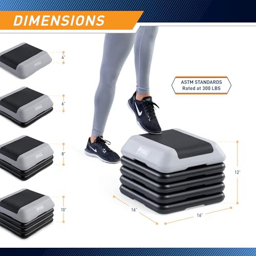 Adjustable Height Aerobic Step Platform - 16x16 inches, Cool Gray - 4 Risers