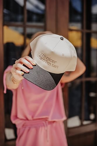 KATYDID Vintage Trucker Hat for Women - Two-Toned Embroidered Baseball Cap - Black/Tan