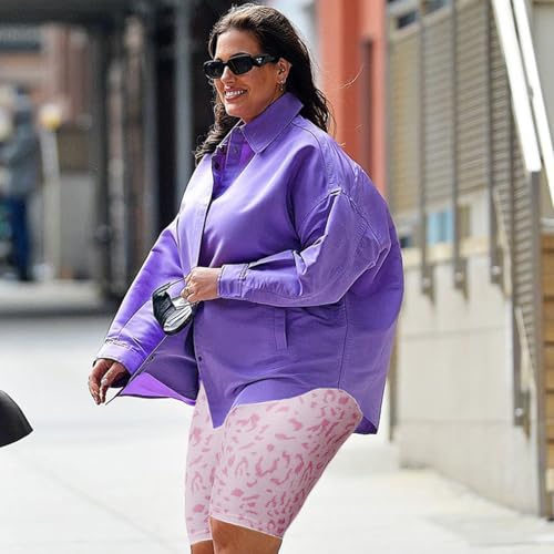 Plus Size Biker Shorts with Pockets - High Waist, Pink Leopard 3X-Large