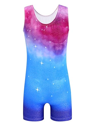 Girls' Sleeveless Sparkly Leotard - Red & Blue (5-6 Years)
