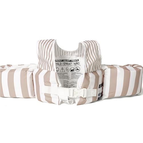 Toddler Life Vest with Colorblock Design - Tan Stripe, USCG Approved, Adjustable for Boys & Girls