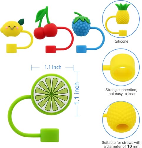 Cherry Straw Cover for 10mm Straws, Reusable Silicone Straw Topper Cap