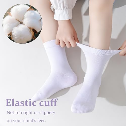 Boys Seamless Crew Socks - School Dressy Socks 3 Pack, 8-12 Years, White