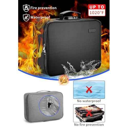 Fireproof Document Box with Lock,Waterproof Document Organizer with Zipper,Heat Insulated Accordion File Organizer,Portable File Box for Important Documents,Files,13 Pockets