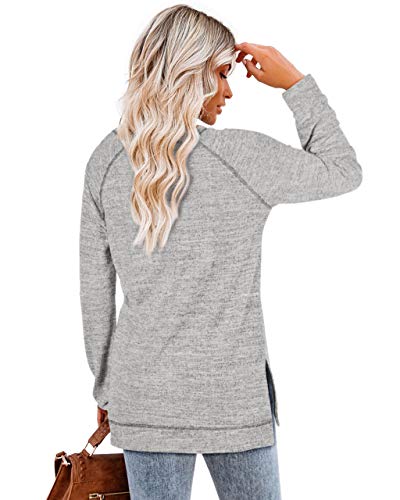 Aokosor Light Grey Long Sleeve Tunic Top for Women XL - Loose Fit Sweater for Leggings