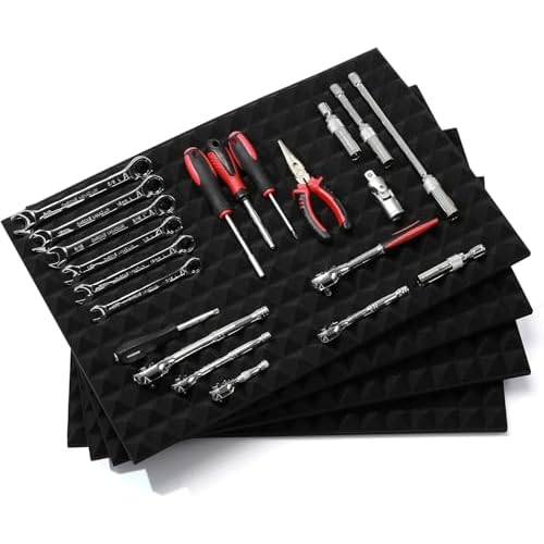 CASOMAN 4PCS Professional Toolbox liner, Trap Mat Universal Tool Drawer Liner, Non-Slip Foam Inserts, Easy Cut, Black, 23.6"x15.7"