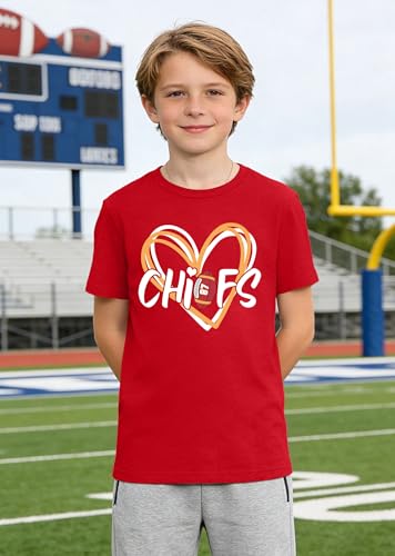 Kids Football Game Day T-Shirt - Short Sleeve Tee Red - 9-10 Years
