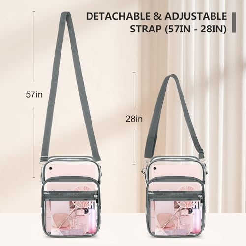 Blvornl X-Large Grey Clear Crossbody Bag with Adjustable Strap – Stadium Approved PVC Purse