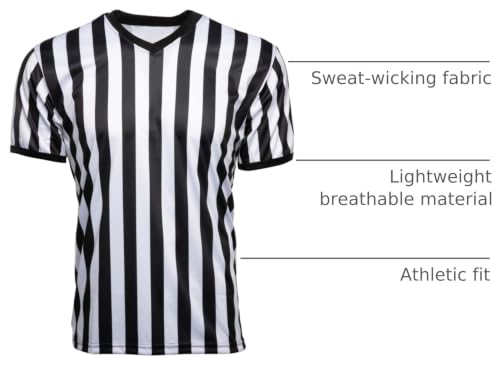 Men's V-Neck Referee Shirt - Large Black & White
